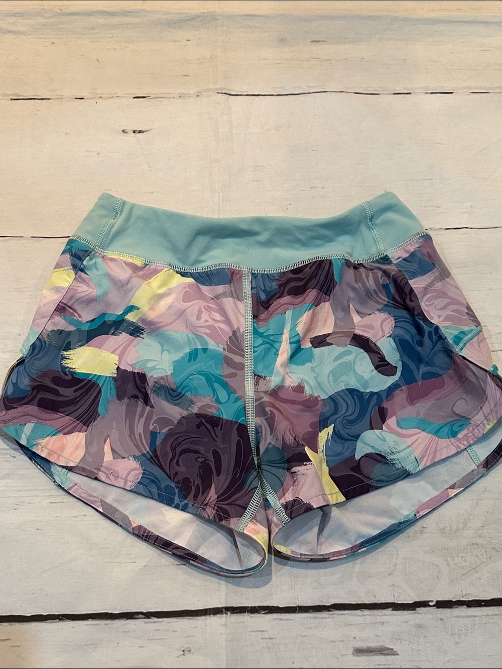 Athleta Girl Aqua Multi Abstract Print Girls' Running Shorts 8-10 lined